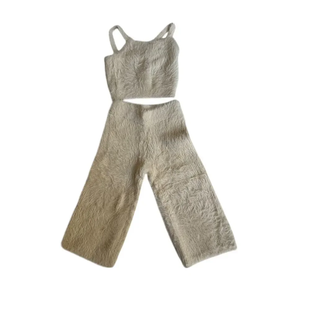 Rylee + Cru Girls Cream Fuzzy Knit Lounge Set Size 2-3 Y